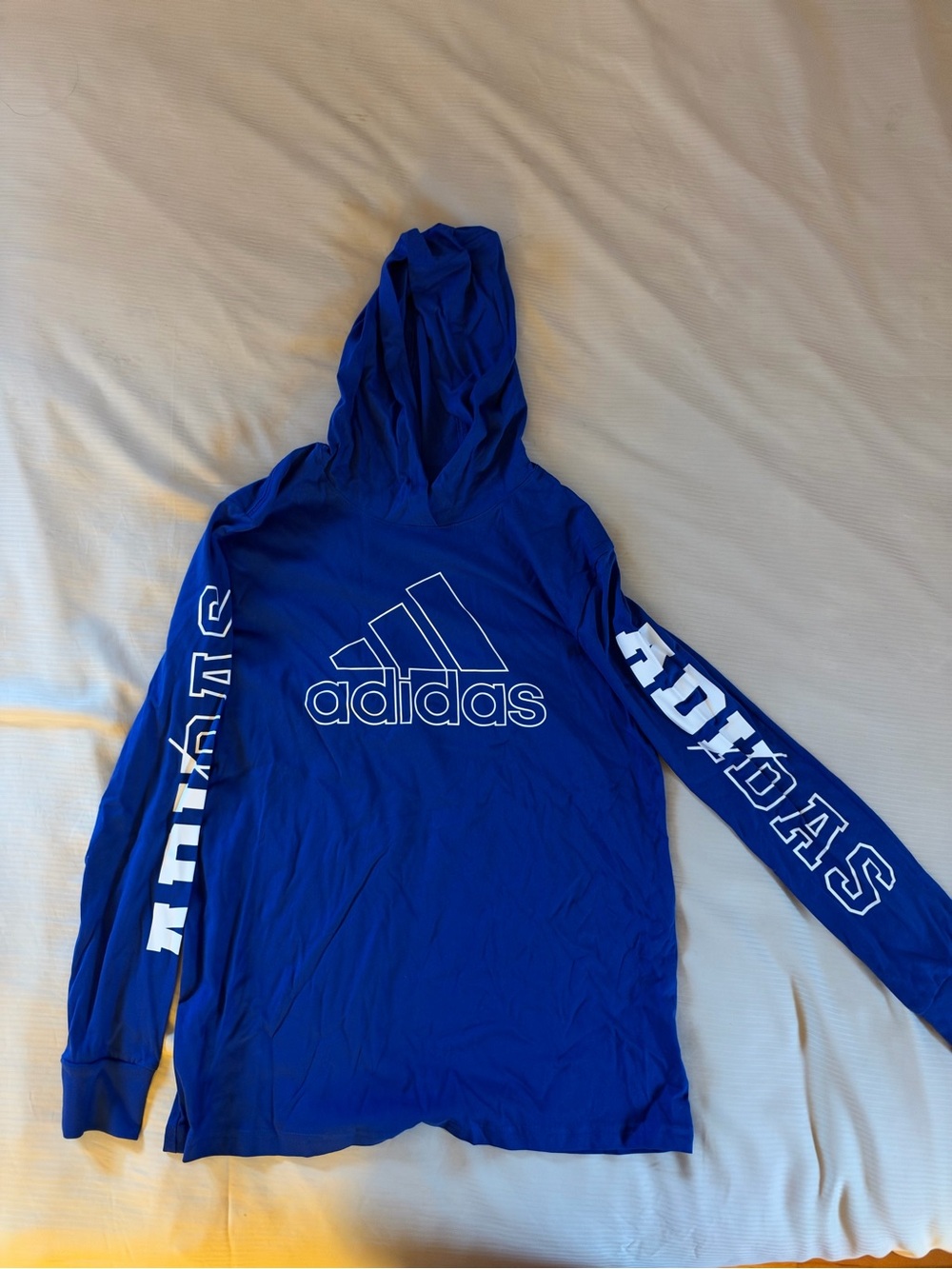 adidas Royal Blue Hooded Long Sleeve Tee with White Logos
